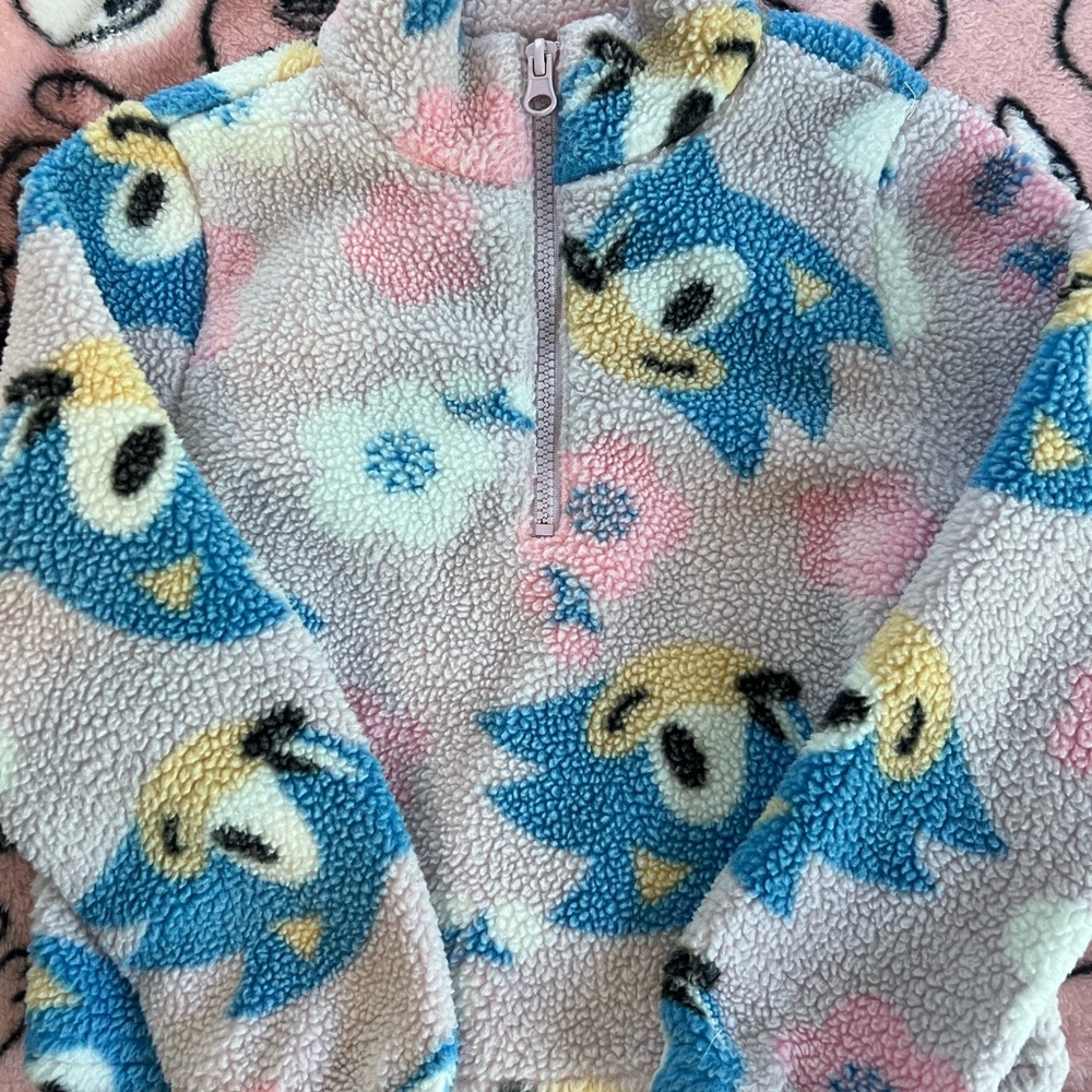 Colorful Fleece Pullover with Cartoon Design